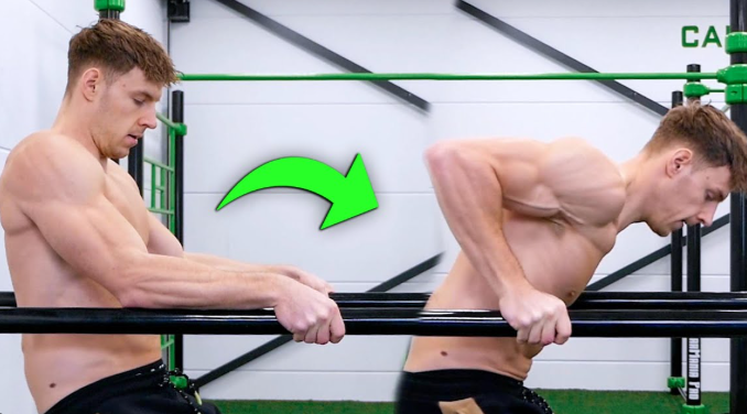 Bài tập Russian Dips với xà kép Bài tập Russian Dips với xà kép